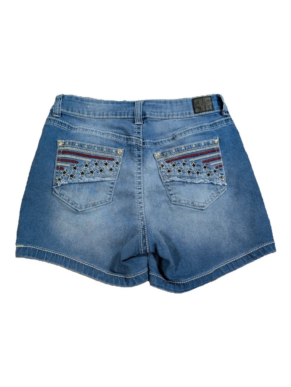 Love Indigo Denim Jean Shorts American Flag Pocket Stretch Women's Size 8